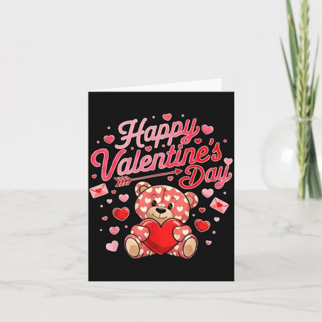 Cartão Happy Valentines Day Women Cute Bear Valentine Hea (Frente)