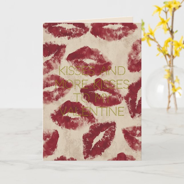 Cartão Happy Valentines Red Lipstic Kisses Romantic Love (Flor Amarela)