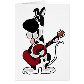 Cartão Harlequin engraçado great dane que joga a guitarra