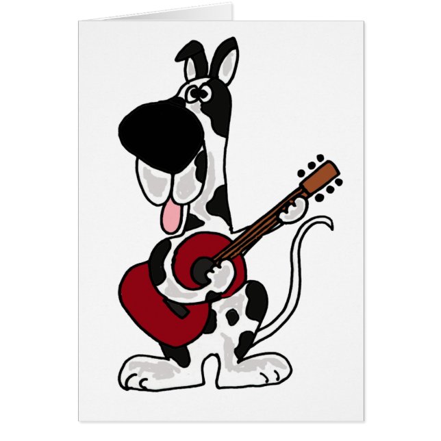 Cartão Harlequin engraçado great dane que joga a guitarra (Frente)