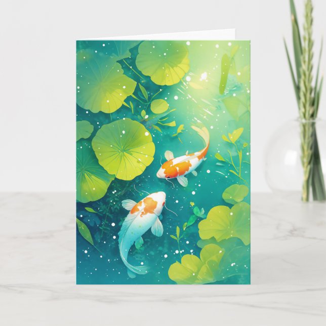 Cartão Harmonia dos Peixes Koi em Águas Serenas (Frente)