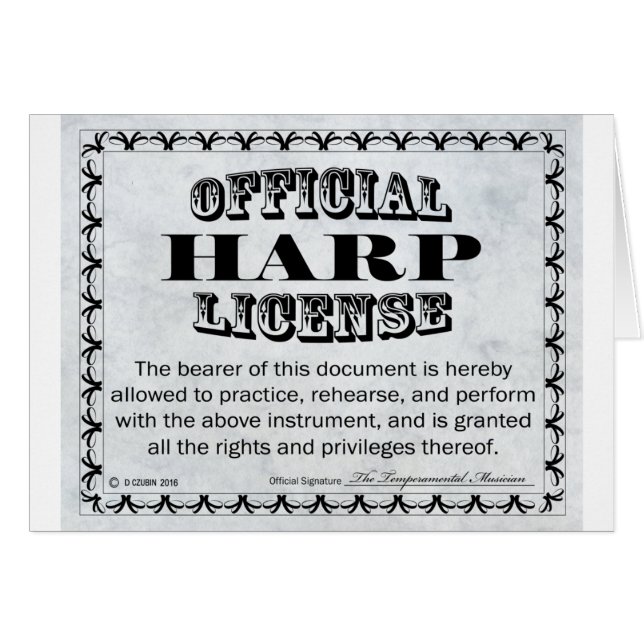 Cartão Harp License (Frente Horizontal)