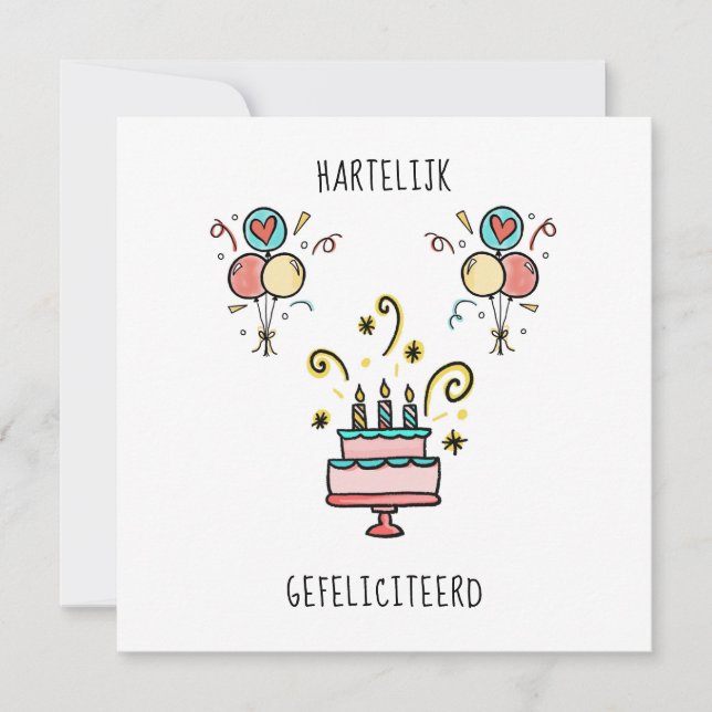 Cartão Hartelijk Gefeliciteerd | Happy Birthday (Frente)
