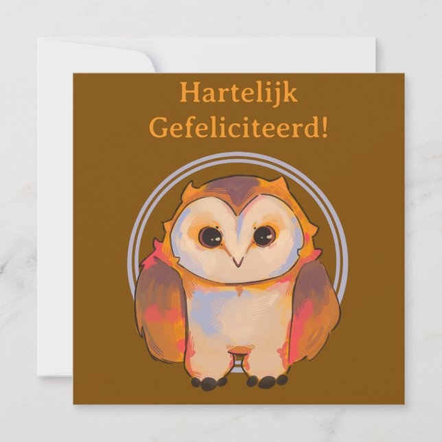 Cartão Hartelijk gefeliciteerd, sweet owl (Frente)