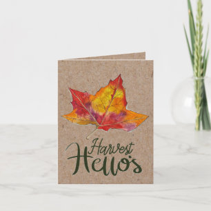 Cartão Harvest Hello fall greeting card watercolor leaf