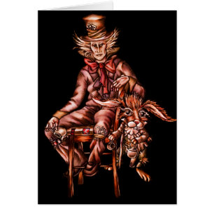 Cartão Hatter louco com lebre de março