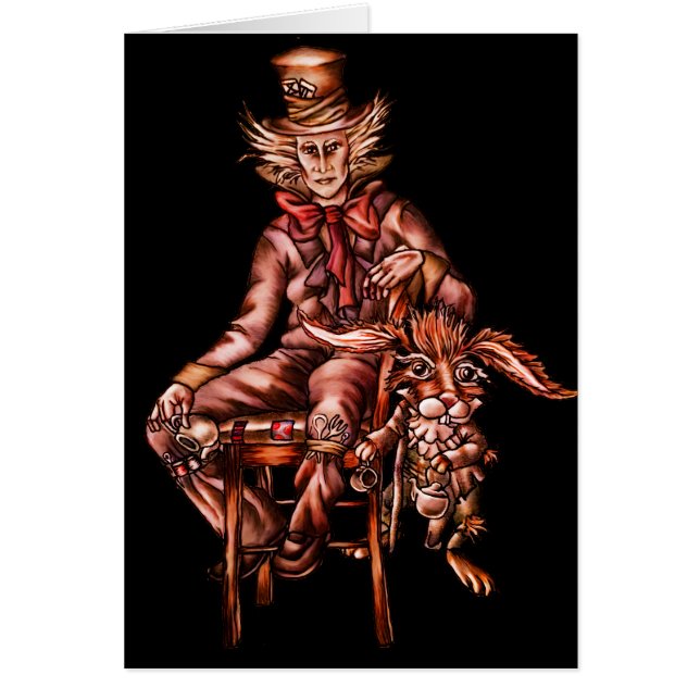 Cartão Hatter louco com lebre de março (Frente)