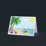 Cartão havaiano do Natal do papai noel<br><div class="desc">Este papai noel do ano que relaxa totalmente - estilo havaiano,  antes de obter pronto para o dia grande.  É chillin em uma jangada porque seu duende do ajudante coloca alguns presentes especiais para ele.  Oh que dia bonito…</div>