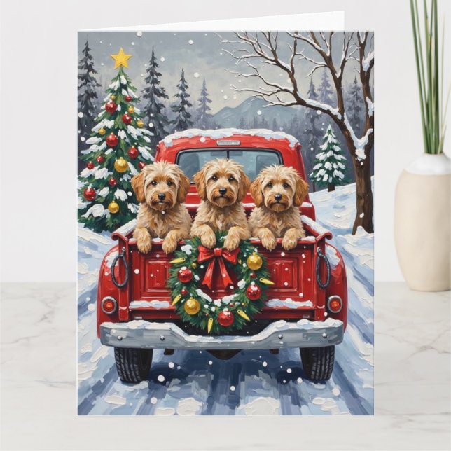 Cartão Havanese Christmas Red Truck Holiday (Frente)
