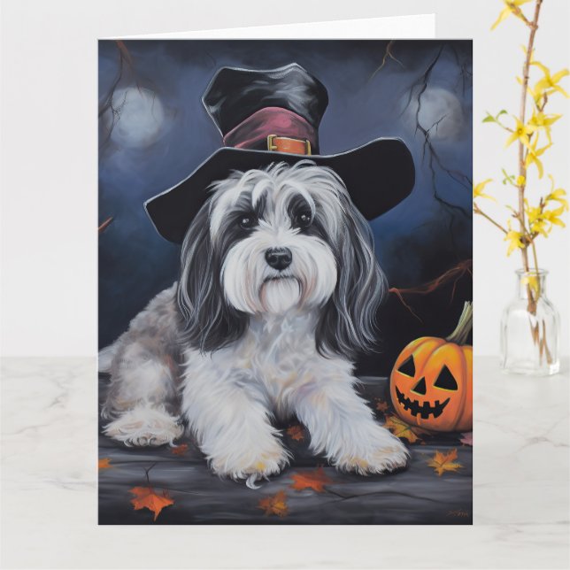 Cartão Havanese Pumpkins Halloween Scary (Flor Amarela)