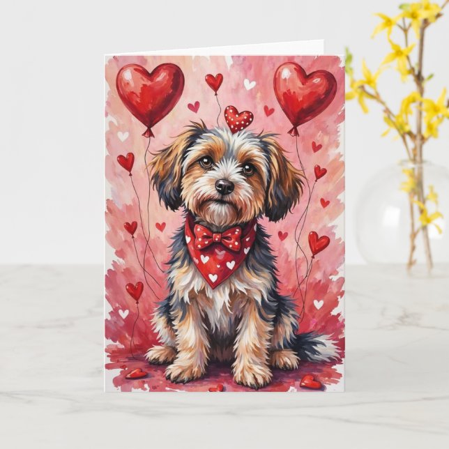Cartão Havanese Valentine’s Day Dog with Hearts Red (Flor Amarela)