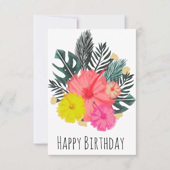 Cartão Hawaii Birthday Hand Drawn Greenery Aniversário (Frente)