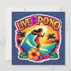 Cartão Hawaii Surf Live Pono Onda do Oceano Flor de Hibis