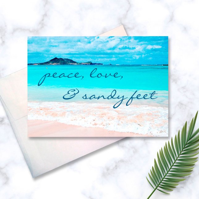 Cartão Hawaii Tropical Beach Peace Love Sandy Feet Script (Criador carregado)