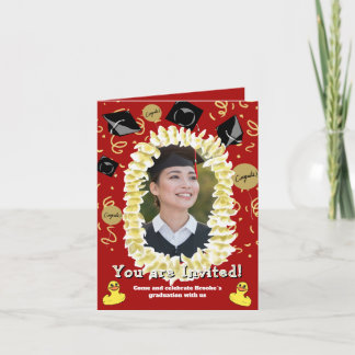 Cartão Hawaiian Graduation Party Lei Photo Invitation