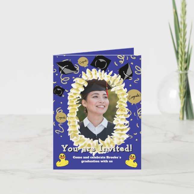 Cartão Hawaiian Graduation Party Lei Photo Invitation (Frente)