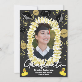 Cartão Hawaiian Graduation Plumeria Lei Confetti Photo