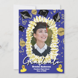 Cartão Hawaiian Graduation Plumeria Lei Confetti Photo