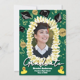 Cartão Hawaiian Graduation Plumeria Lei Confetti Photo