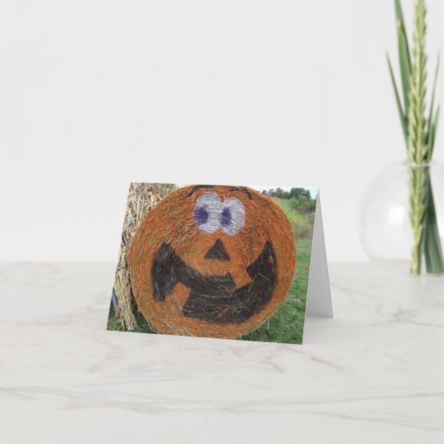 Cartão Hay Barrel Pumpkin Halloween Card (Frente)