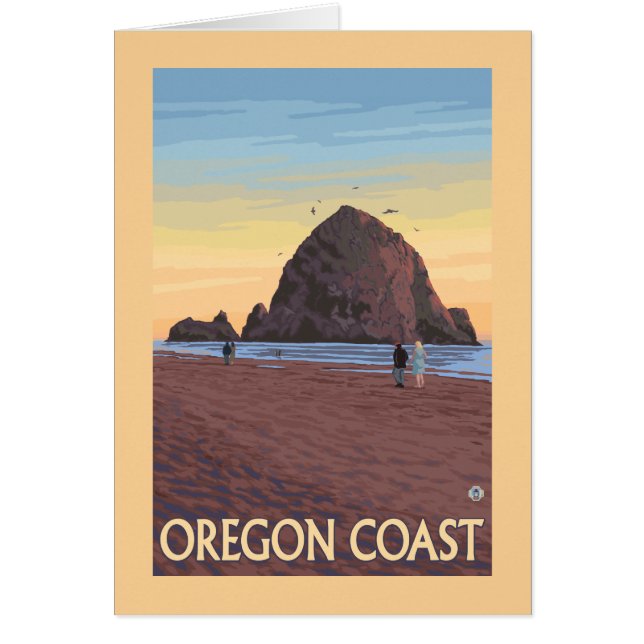 Cartão Haystack Rock Viagens vintage (Frente)