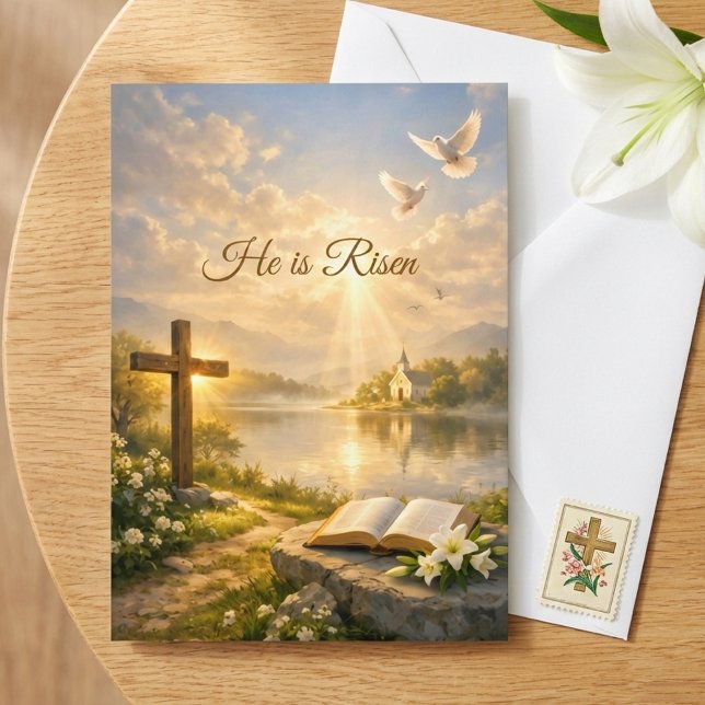 Cartão He Is Risen Christian Easter Resurrection Greeting (Criador carregado)