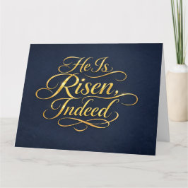Cartão He Is Risen – Elegant Gold Script Easter