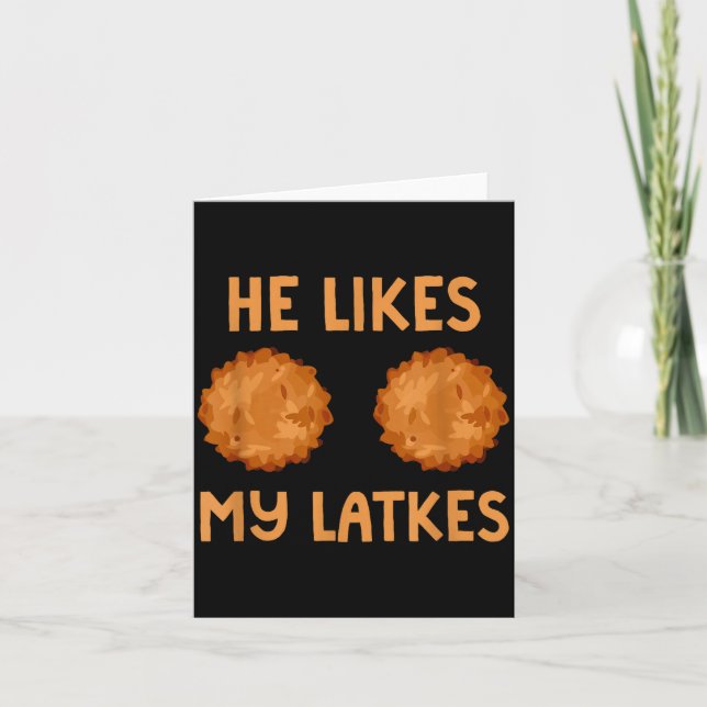 Cartão He Likes My Latkes Hanukkah Couple Matching Jewish (Frente)