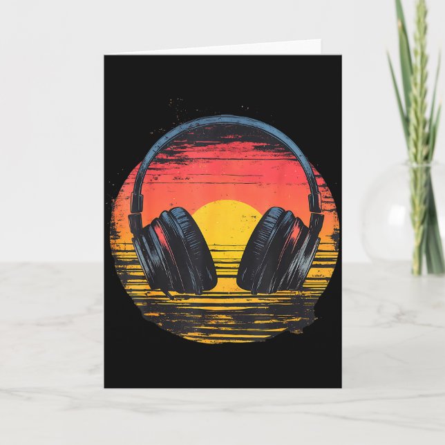 Cartão Headphones Sunset Relaxed Music Headphones Music D (Frente)