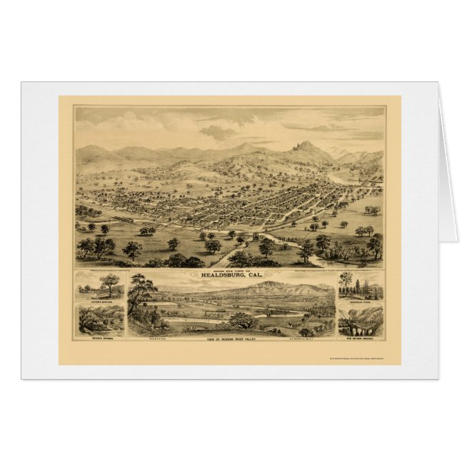 Cartão Healdsburg, mapa panorâmico de CA - 1876 (Frente Horizontal)