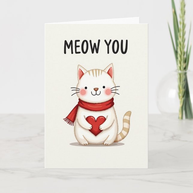 Cartão Heart Cat Meow You Greeting Card (Frente)