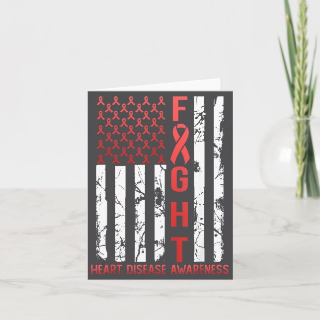 Cartão Heart Disease Awareness February Usa Flag Ribbon R (Frente)