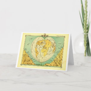 Cartão Heart Shaped World Map Blank Notecard