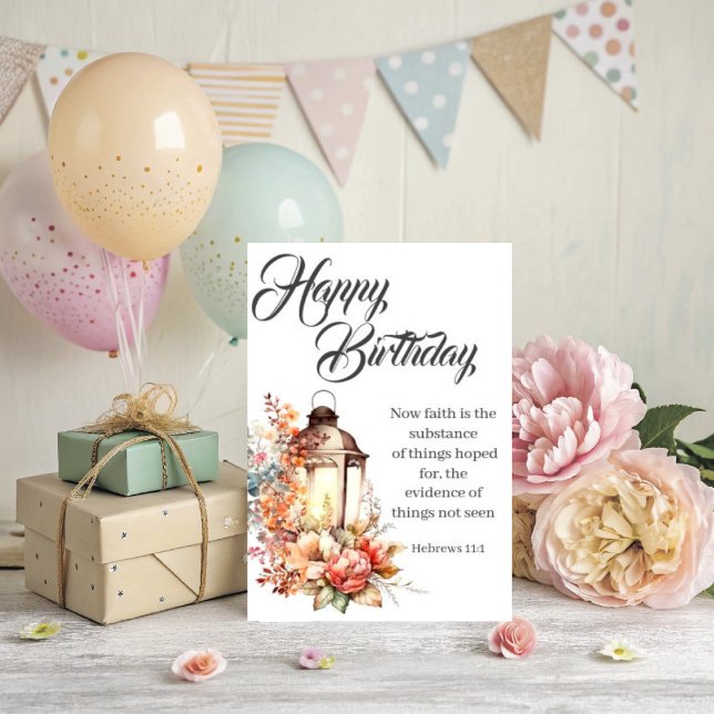 Cartão Hebrews 11:1 Christian Birthday Wishes (personalize this cute Hebrews 11:1 Bible verse, Christian Birthday Wishes Greeting card. )