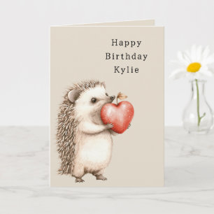 Cartão Hedgehog Apple Heart Aniversário