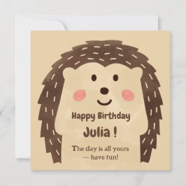 Cartão Hedgehog Feliz Aniversário com Cor da Água Simples