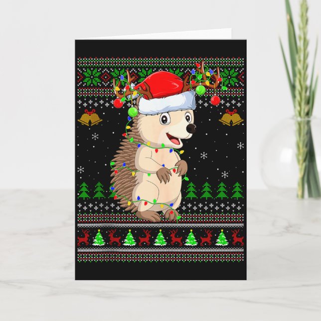 Cartão Hedgehog Ugly Christmas Sweaters Holiday Santa Cut (Frente)