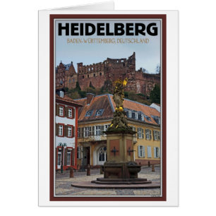 Cartão Heidelberg - estátua e castelo