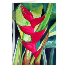 Cartão Heliconia Lobster Claw, flor de aquarela tropical