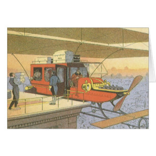 Cartão Helicóptero de avião de ficção científica Vintage 