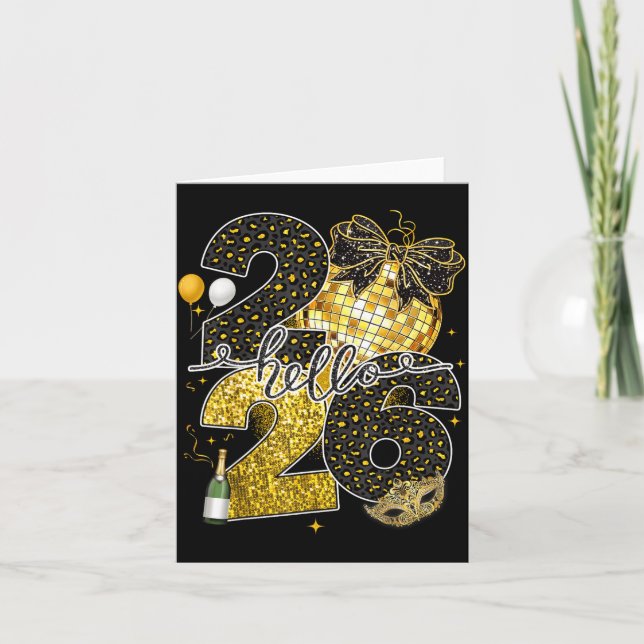 Cartão Hello 2026 Happy New Year Disco Ball Nye Countdown (Frente)