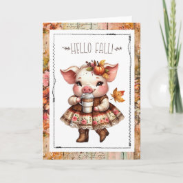 Cartão Hello Fall Adorable Farmhouse Pig 