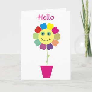 Cartão Hello Happy Face Sunflower Greeting Card