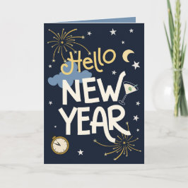 Cartão Hello New Year - Midnight Festive New Years Celebr