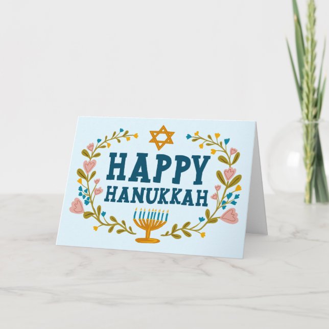 Cartão HELY HANUKKAH, terra floral judia, personalizável (Frente)