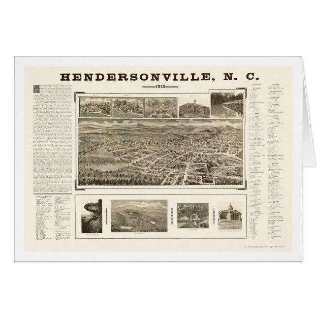 Cartão Hendersonville, mapa panorâmico do NC - 1913 (Frente Horizontal)