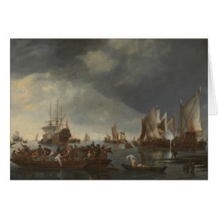 Cartão Hendrick Dubbels - Porto com navios à vela