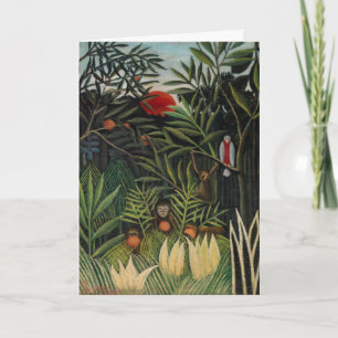 Cartão Henri Rousseau - Macacos e papagaio na Floresta Vi