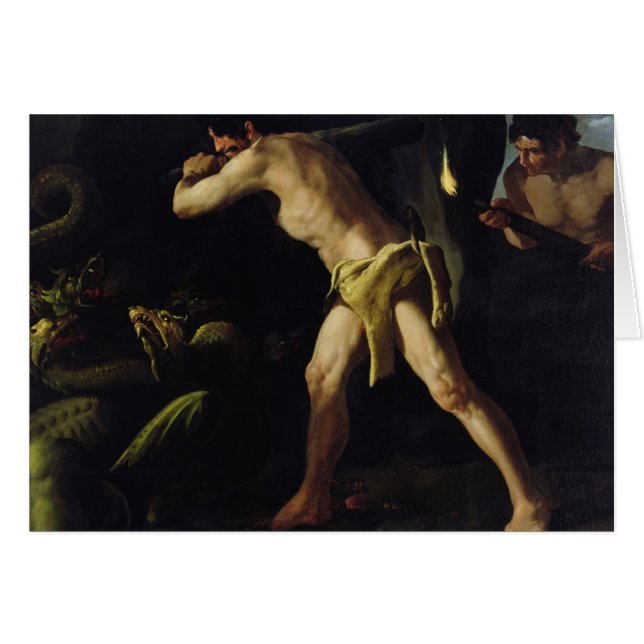 Cartão Hercules que luta com o Hydra de Lernaean (Frente Horizontal)