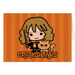 Cartão Hermione e Crookshanks de desenho animado